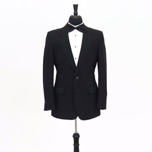 Vintage 1980s 40R Black Solid 2-Button Sport Coat Blazer Jacket T104
